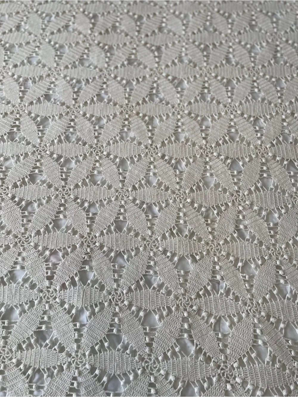 Vintage Hand Crocheted Hexagon Pattern Coverlet